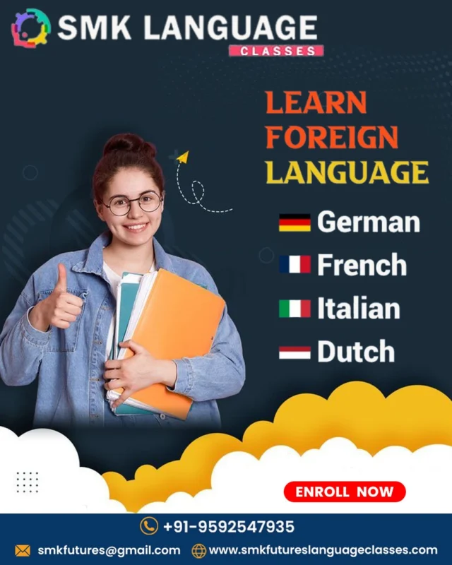 🌍 Unlock the World with SMK Language Classes!
Ready to speak a new language and explore endless opportunities? 🌐✨
Join our expert-led classes in:

🇩🇪 German
🇫🇷 French
🇮🇹 Italian
🇳🇱 Dutch

🎯 Whether for career, travel, or personal growth – we’ve got you covered!

📞 Call Now: +91-9592547935
📩 Email: smkfutures@gmail.com
🌐 Visit: www.smkfutureslanguageclasses.com

🔴 Enroll Today & Start Speaking Fluently!

#LanguageLearning #GermanClasses #FrenchClasses #LearnItalian #DutchLanguage #ForeignLanguageCourses #SpeakFluent #LanguageGoals #SMKLanguageClasses #MultilingualSkills #CareerBoost #EnrollNow