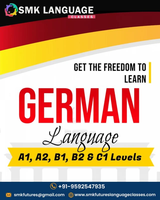 🌍✨ Get the Freedom to Learn German! 🇩🇪
Join SMK Language Classes and master German from beginner to advanced levels — A1, A2, B1, B2, and C1!
✅ Expert Trainers
✅ Flexible Timings
✅ Personalized Support
✅ Certification after Completion

Don't miss the chance to open doors to global opportunities! 🌟
📞 Call us at +91-9592547935
📧 Email: smkfutures@gmail.com
🌐 Visit: www.smkfutureslanguageclasses.com

#LearnGerman #GermanLanguage #LanguageLearning #SMKLanguageClasses #GermanCourses #StudyGerman #CareerGrowth #Multilingual #LanguageSchool